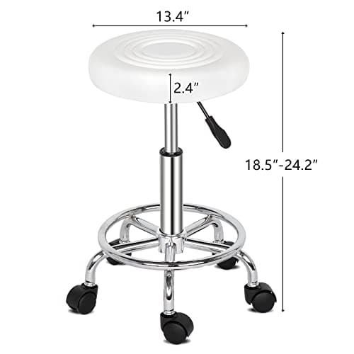 Round Bar Stool with Lines Rotation Counter Adjustable Height, Modern Bar Stools 360° Swivel PU Leather Armless Bar Chair for Kitchen Dining Living Bistro Spa, (White, Round with line) - Thumbnail 3