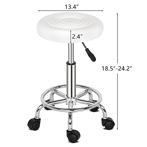 Round Bar Stool with Lines Rotation Counter Adjustable Height, Modern Bar Stools 360° Swivel PU Leather Armless Bar Chair for Kitchen Dining Living Bistro Spa, (White, Round with line) - Thumbnail 3
