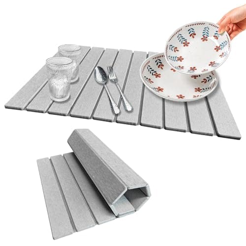 Stone Dish Drying Mat For Kitchen & Bathroom - Diatomaceous Earth, Quick Dry, Collapsible, Non - Slip Pvc, Rounded Corners, 15.4 X 23.6 IN, Absorbent, Natural Material For Dishes, Cups & More - Image 1