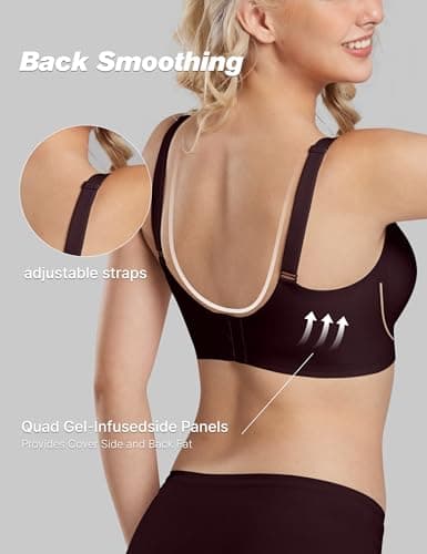 Tarbo Wireless Bras for Women No Underwire - Seamless Jelly Bra Everyday Comfort T-Shirt Bra Breathable Mesh V Neck Bra Light Support Invisible Fit Back Smoothing Adjustable Straps Coffee S - Thumbnail 3
