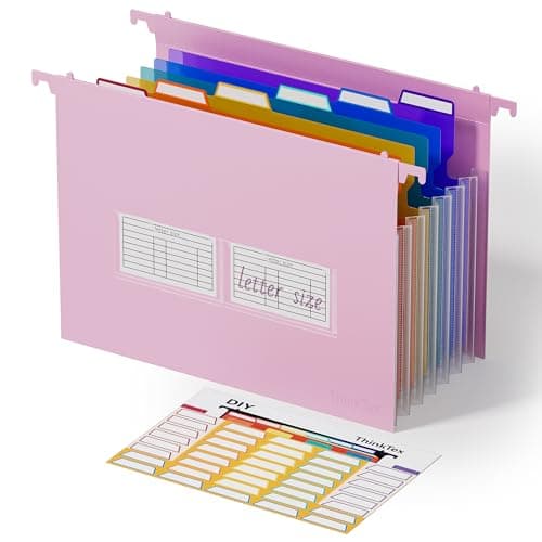 ThinkTex Plastic Expanding Hanging File Folders, 7 Innovative 1.2" Accordion Pockets, Large Capacity, Multi-Color Tabs, Letter Size for Filing Cabinet - Purple - Image 1