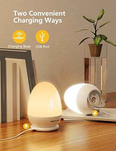 MediAcous Night Lights for Kids Room, Egg Light for Nursery with Stable Charging Pad, Dimmable Baby Night Light with 1H Timer & Touch Control, ABS+PC LED Egg Night Light for Breastfeeding, Up to 200H - Thumbnail 4