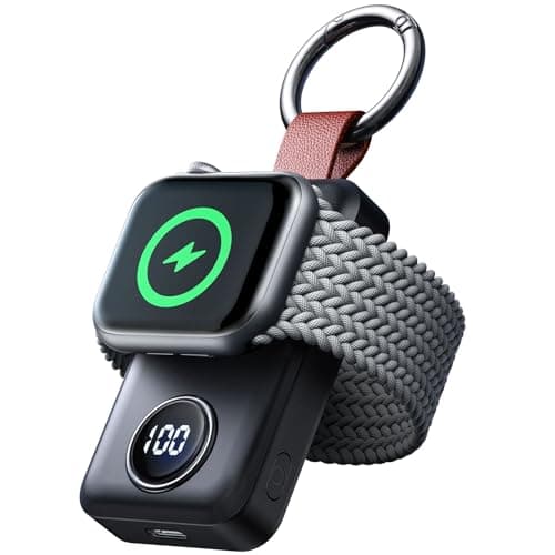 JOYROOM Portable 2000mAh Wireless Charger Compatible for Apple Watch Series 11/10/9/8/7/6/5/4/3/2/1/SE/UItra 3/UItra 2/Ultra, Compact Magnetic iWatch Charger Keychain Style Travel Essentials (Black) - Image 1