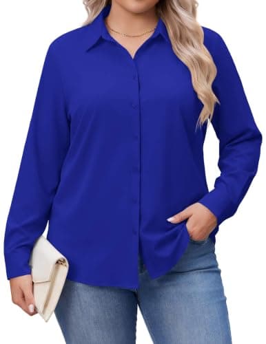 IN'VOLAND Womens Plus Size Long Sleeve Shirts Button Down Work Dress Shirt - Image 1