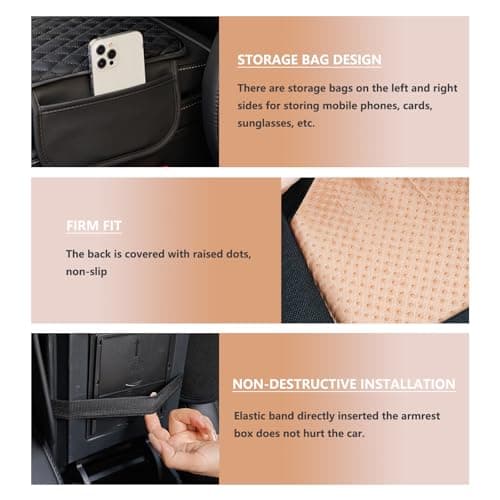 Upgraded Car Center Console Cover, Microfiber Leather Car Armrest Cover Cushion with 2 Storage Bags, Universal Car Armrest Storage Box Cover, Car Interior Accessories for Most Vehicles, Black - Thumbnail 3