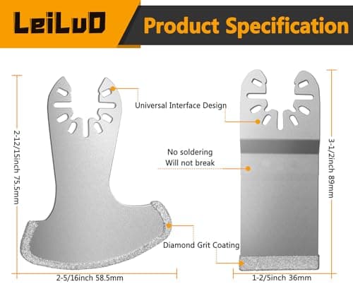 LEILUO 6Pcs Diamond Oscillating Multi Tool Blades Kit for Grout Removal Fit DeWalt Milwaukee Makita Ryobi and More - Thumbnail 6