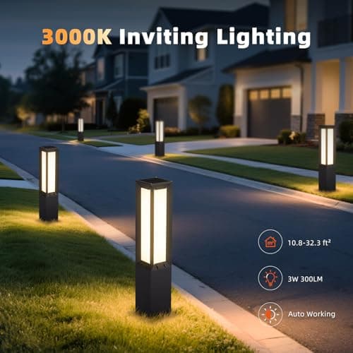 VZVI 31.5" Solar Pathway Light, 3000K LED Bollard Lights Outdoor, IP65 Waterproof Path Lights, Patio Solar Lanterns, Modern Solar Floor Lamp, Landscape Lighting for Commercial Driveway Walkway Lawn - Thumbnail 3