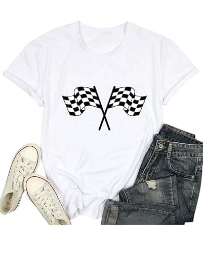 Start Your Engines Shirt for Women Racing Car Tshirts Vintage Checkerd Flag Graphic Tee Tops - Image 1