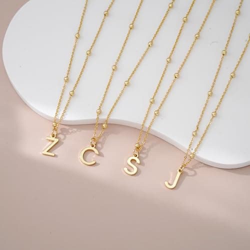 KISSCLOUD Initial Necklaces for Women 14K Gold Plated Dainty Letter Charm Necklace Personalized Name Pendant Bead Chain Z Necklace Non Tarnish Trendy Jewelry Gift - Thumbnail 6