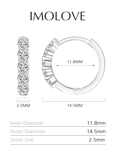 IMOLOVE Moissanite Hoop Earrings for Women Girls Sterling Silver Cuff Earrings Drop Huggie Stud Hypoallergenic Earrings with 18K White Gold Plated-25 - Thumbnail 2