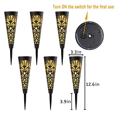 Go2garden 6Pcs Solar Lights Outdoor Garden Decor Gifts for Women Mom,Waterproof Conical Garden Stakes for Yard, Lawn, Pathway,Garden Lights Mothers' Day Birthday Gifts for Men(Black) - Thumbnail 6