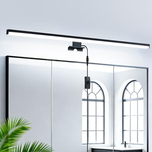 TYhogar 28" Plug in Bathroom Light Fixtures Matte Black Vanity Lights,11W LED Picture Light 3 Installation Methods 6600K White-Light Vanity Light Bar Wall Sconce for Bedroom/Living Room/Kitchen - Image 1