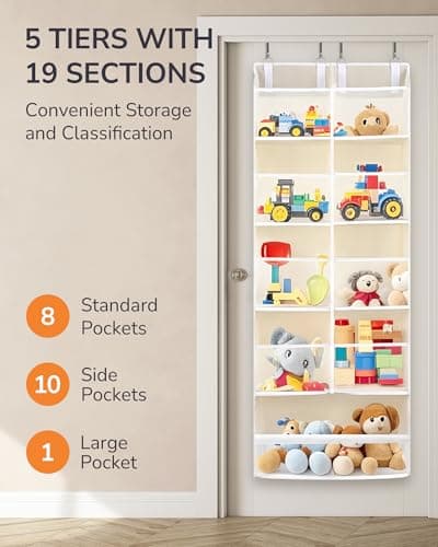 ULG Over the Door Organizer, 5-Tier Extra Large Hanging Storage with 10 Mesh Pockets, 100 lbs Capacity, Heavy Duty Door Organizer for Closet, Bedroom, Nursery Storage, Beige - Thumbnail 3