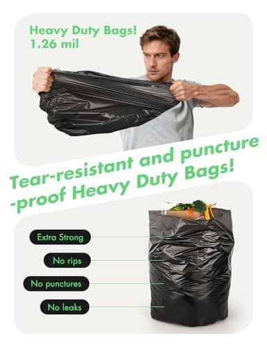 Aievrgad 13-Gallon Biodegradable Trash Bags: 50 Count Compostable Heavy Duty Kitchen Trash Can Liners, 1.26 Mil Thick Unscented Black Garbage Bags, Tear & Leak Proof for Food/Waste/Garden/Office, 50L - Thumbnail 4