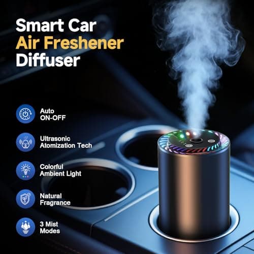 Smart Car Air Freshener with Star Light & 100ml Diffusers Oil Refills, Auto On/Off Aroma Diffuser, 3 Adjustable Mist Modes Rechargeable Aromatizante para Carro - Car Diffuser（Cologne+Ocean） - Thumbnail 6