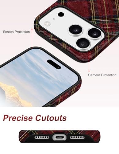 Aitipy Magnetic Plaid Phone Case for iPhone 17, Compatible with MagSafe, Cute Aesthetic Tartan Soft TPU and Hard PC Shockproof Protective Phone Cover for Women Girls-Red - Thumbnail 5