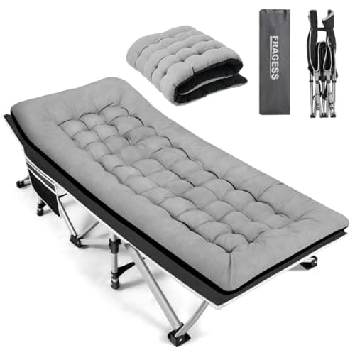 Fragess Portable Camping Cot, Sleeping Cots for Adults, 28" Extra Wide Folding Cot Max Load 600LBS with Thick Mattress, Portable Camping Bed for Outdoor Camp/Office, Home Nap (Black+Grey)