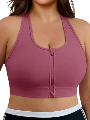 Aoysky High Impact Adjustable Sports Bras for Women Plus Size Front Zip Criss Cross Bras with Removable Pads Workout Running Rose Red - Image 1