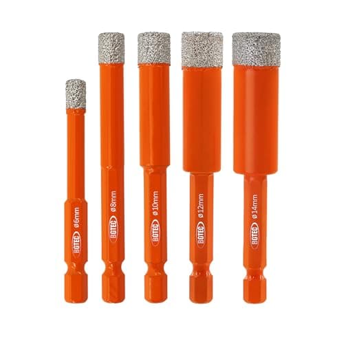 BGTEC Dry Diamond Drill Bits 5pcs 6mm 8mm 10mm 12mm 14mm with Quick Change Hex Shank for Granite Marble Porcelain Tile Ceramic