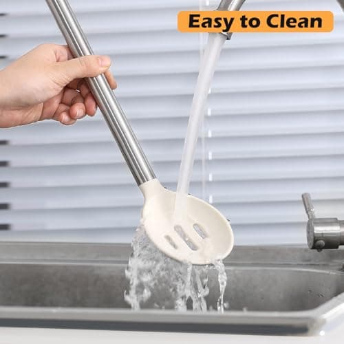 MANJIA Silicone Spatulas Set, Nonstick Silicone Spoon & Turner Spatula Set, Serving Spoon kitchen Spatula for Cooking Fish, Eggs,Flipper, Cooking Utensils Set 2pcs (white-spoons) - Thumbnail 6