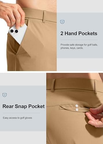 Pudolla Men's Golf Pants Stretch Work Dress Pants Men's Dress Pants 30 Lightweight Quick Dry Trousers with Pockets(Dark Khaki 35Wx30L) - Thumbnail 5
