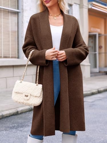 Saodimallsu Womens Long Cardigan Sweaters Chunky Open Front Oversized Slouchy Knit Fall Trendy Coatigan Jackets Brown - Thumbnail 3