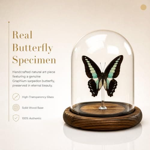 Wugakio Glass Taxidermy Butterfly Specimen Shadow Box, Butterfly Gifts for Women Girls with Glass Cover, Butterfly Decor for Bedroom Office Living Room Desk (Graphium sarpedon) - Thumbnail 4