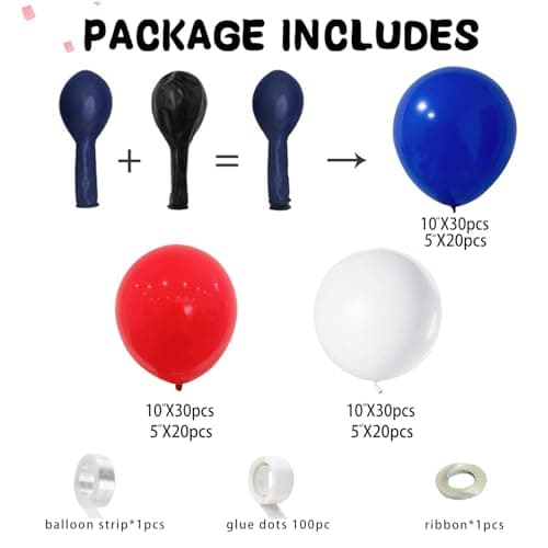 Red White and Blue Balloon Garland Arch Kit Double Stuffed Blue Balloons for Spring 4th of July Graduation Nautical Baseball Patriotic Birthday Party Decorations - Thumbnail 2