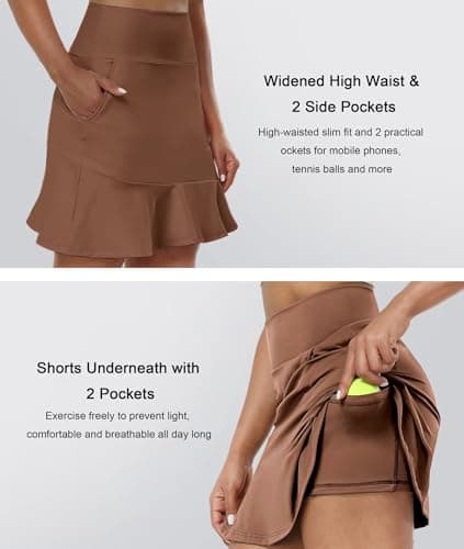 Afurdel Women's Active Performance Skort Lightweight Skirt for Running Tennis Golf High Waisted Skirts for Womens Pickleball Mini Skorts Brown XS - Thumbnail 3