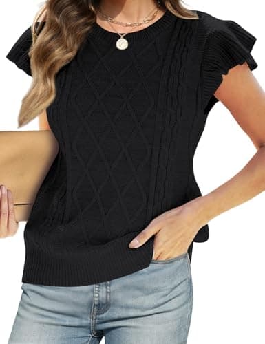 CiCiBird Women Short Sleeve Sweater Casual Summer Tops Trendy Lightweight Clothes Beach Vacation Outfits Black XL - Image 1