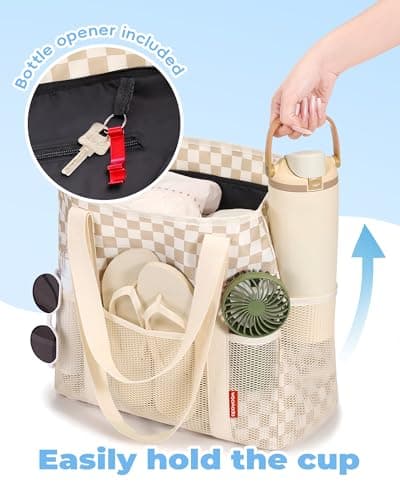 WOOMADA Large Mesh Beach Tote -Tote Bag for Towels & Vacation Essentials - Thumbnail 5