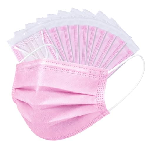 Maoffii 4-Ply Individually Wrapped Pink Disposable Face Masks Large 50 Pack - Image 1