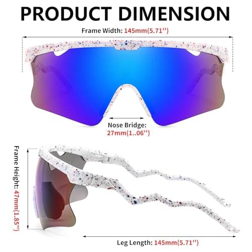 FEISEDY Sunglasses for Men and Women, Polarized Large Retro Rimless Glasses for Baseball, Cycling, Sports (B4073, White Frame/Blue Mirror) - Thumbnail 6