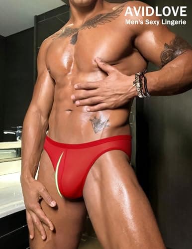 Avidlove Jock Straps for Men Sexy Thong Underwear Mesh Male Lingerie Breathable Athletic Supporter Red Small - Thumbnail 2