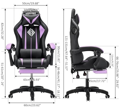 HOFFREE RGB Gaming Chair with Speakers Massage Computer Gaming Chair with LED Lights and Footrest High Back Video Game Chair for Adults Purple and Black - Thumbnail 2