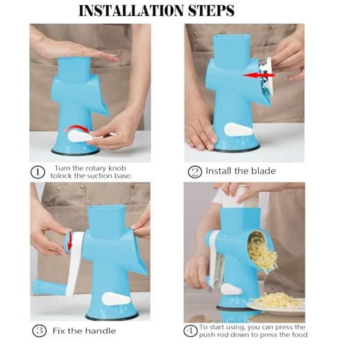 Cheese Grater MultiFunction Rotary Cheese Grater Hand Crank – Cheese Shredder Effortlessly Shred,Slice,Chop.Applicable to Cheese, Vegetables,Fruits,Nuts,Non-Slip Suction Base,Easy to Clean (blue) - Thumbnail 6