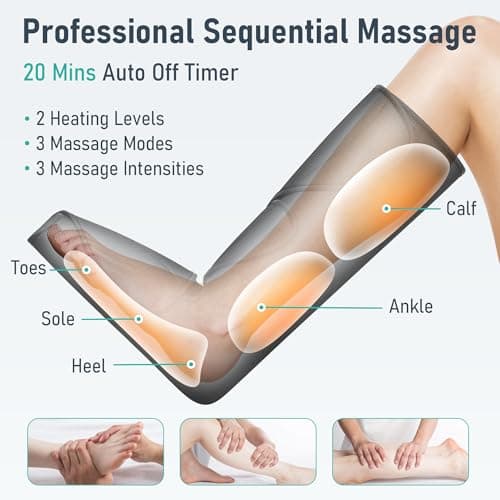 QUINEAR Leg Massager with Heat and Air Compression,Foot and Calf Massager for Circulation and Pain,Compression Boots with 3modes and 3 Intensities - Thumbnail 3