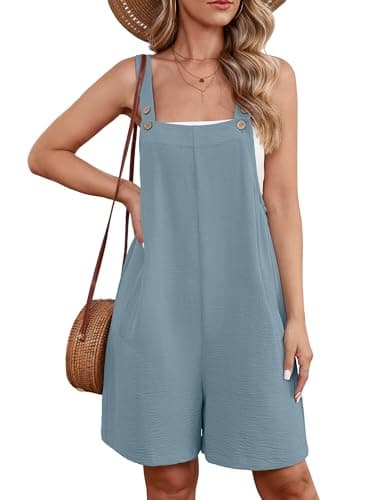 Heymoments Short Overalls Jumpsuits Rompers for Women Blue Gray Large Casual Maternity Summer Comfy Ladies Loose Fit Dressy Wide Leg One Piece Sleeveless Grils Bib Baggy Pants with Pockets - Image 1
