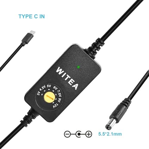 WITEA USB-C to DC Adjustable Power Adapter with 7 Voltage Outputs (3V-12V) | PD Trigger Cable & DC-DC Step Down Module | 8 Connector Tips for Tablets, LED Lights, Routers & More - Thumbnail 4