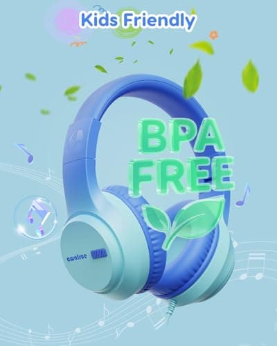 awatrue Kids Headphones, 74/85/94dB Volume Limiter, Foldable Wired Over Ear Headphones for Travel, 3.5mm Jack, Toddler Headphones for School, Chromebook, iPad, Tablet, Blue - Thumbnail 5