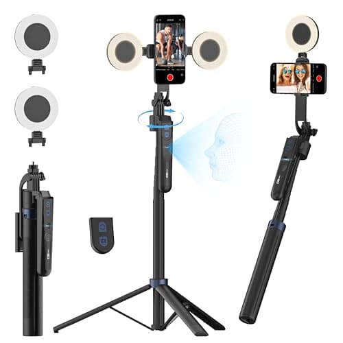 USKEYVISION Auto Face Tracking Tripod 360 Rotation,Phone Tripod for iPhone w/Fill Light,Selfie Stick for iPhone w/Remote Control,70” Phone Holder Video Recording for Content Creators TikTok(UTK-02) - Image 1