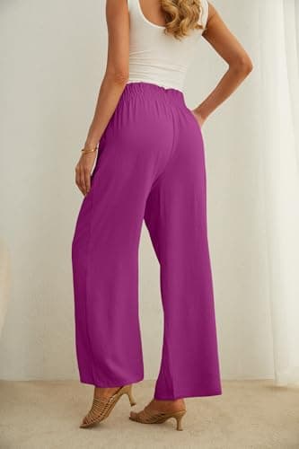 HiMONE Petite Wide Leg Pants for Women High Waisted Paperbag Waist Elastic Pull On Ankle Length Casual Dressy Trousers with Pockets - Thumbnail 5