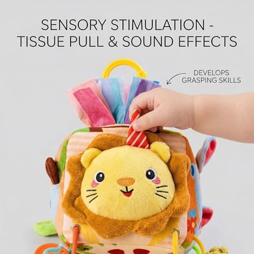 Montessori Toys Baby Tissue Box Toy for 6-12 Months, Car Seat Toys for Babies, Car Seat Hanging Sensory Toys Pulling Play Scarf with Crinkle Textures, Newborn Gifts Toys, Soft Textured Baby Toys​ - Thumbnail 5