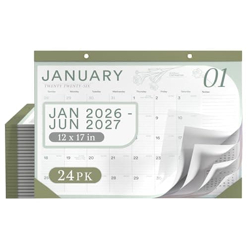 2026 Desk Calendar 17x12 Bulk Runs Until June 2027 Work Calendar with To-do List & Notes 18 Months With Plastic Cover Table Calendar 2026-2027 Desk Calendar With Protective Cover Bulk Planner for Home School Office (Light Green, 24 Pack) - Image 1