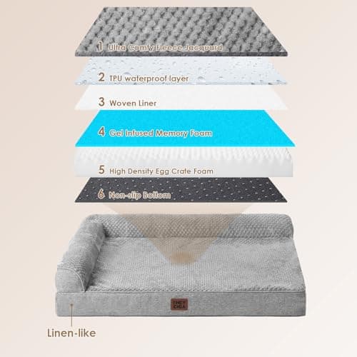 EHEYCIGA Extra Large Dog Bed Othorpedic 44x32x6.5, Memory Foam XL Dog Bed with Washable Removable Cover, Waterproof Pet Sofa Couch XLarge Size Dogs with Nonskid Bottom, Grey - Thumbnail 5