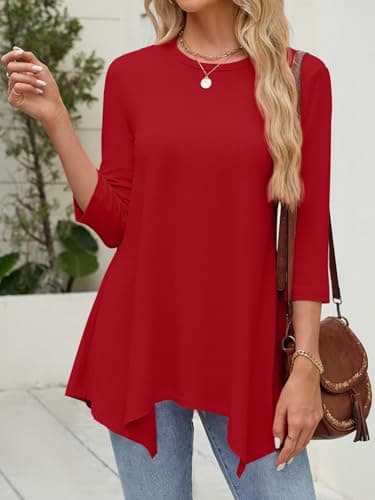 JUSTFASHIONNOW 3/4 Sleeve Tunic Tops for Women Loose Fit Dressy Casual Blouses Fall Shirts Christmas Tops Plus Size Womens Clothing（Red，X-Large - Thumbnail 3
