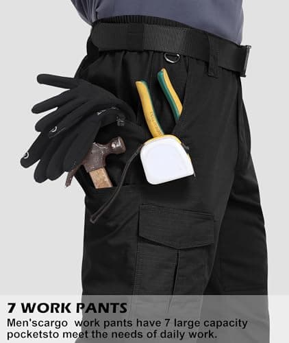 Zoofly Hiking Pants for Men Lightweight Ripstop Mens Cargo Work Pants Water Resistant Pantalones Hombre with Pockets Black 36W*30L - Thumbnail 3