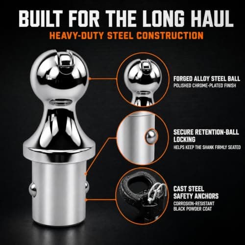 60618 Puck System Gooseneck Hitch Ball Kit with Box, Compatible with 2013-2026 Dodge RAM 2500 3500, 2-5/16” Hitch Ball for Truck Bed with 2 Safety Chain Anchors, 38000 LBS GTW/7500 LBS VTW - Thumbnail 5
