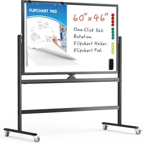 Rolling Whiteboard 60"x46" Magnetic Dry Erase Board with Stand, Double Sided Mobile Whiteboard on Wheels, Non-Foldable Large Portable White Board for Office, Classroom & Home - Image 1