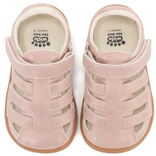 WIDE TOE BOX Fashion Fisherman Sandals Toddler Boys Girls Leather Hook and Loop Barefoot Flower Girl Wedding Party Shoes Pink Size 9 - Image 1